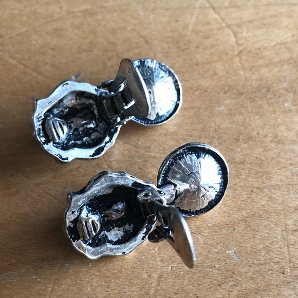 Vintage Lion head clip earrings w/rhinestones 60s - Picture 4 of 5